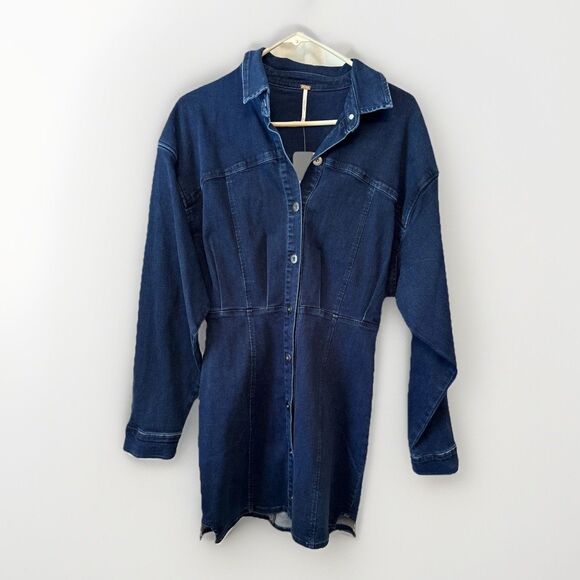 Free People Amber Stretch Denim Mini Dress Sz 10 NWT - Picture 1 of 5